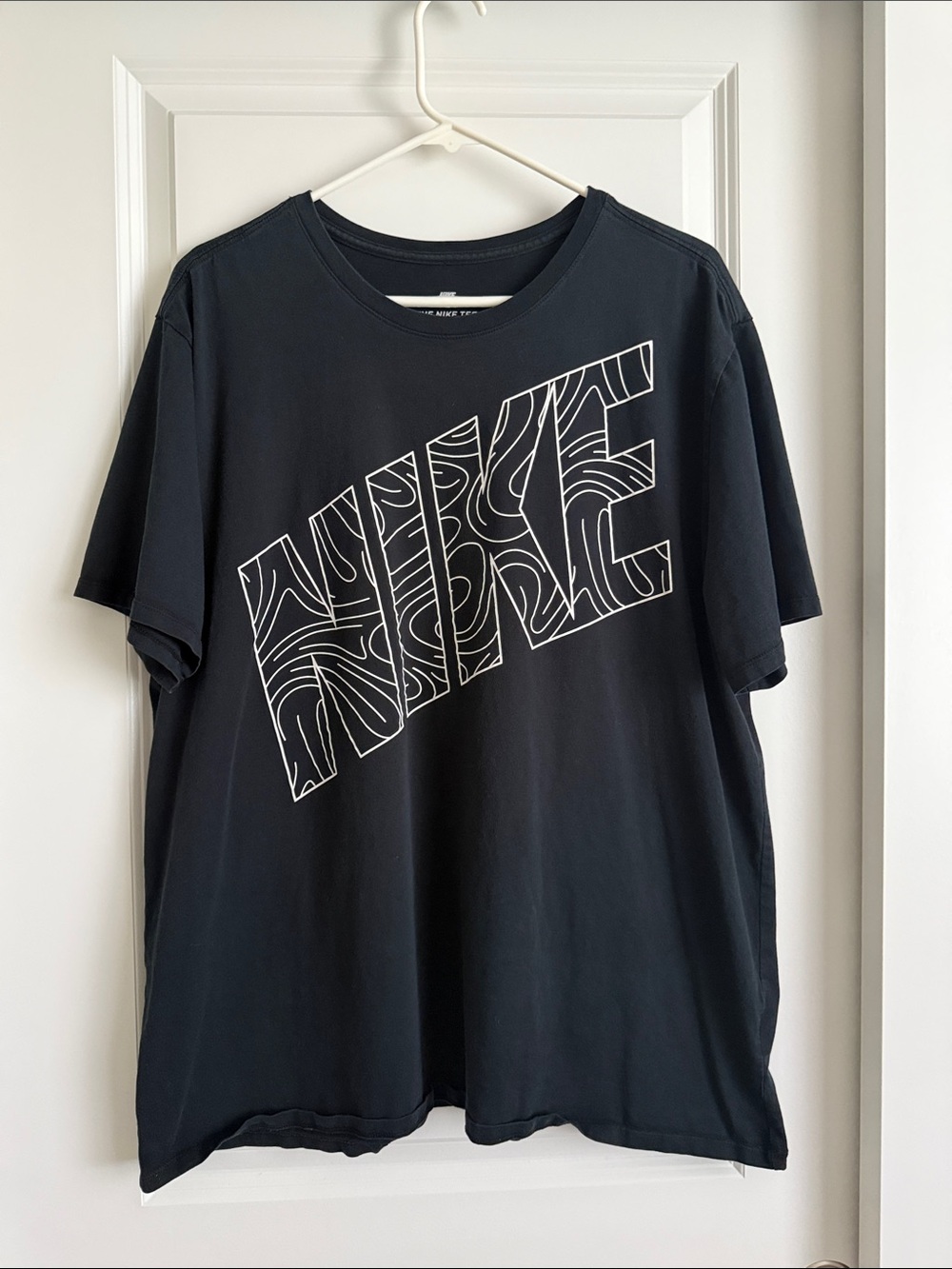 Nike Tee Shirt Cotton Black Short Sleeve with White Stylized Logo Mens XXL